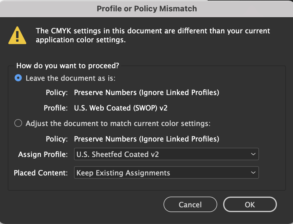 Color settings in InDesign (profile or policy mism... - Adobe Product ...