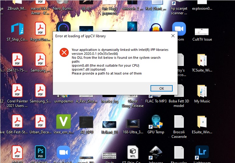 Error at loading of ippcv library photoshop 2021 решение ошибки