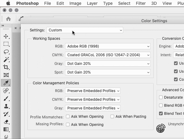 Photoshop switching Color Settings presets.gif