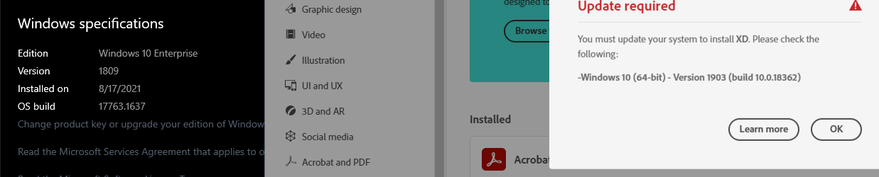 cant download adobe xd