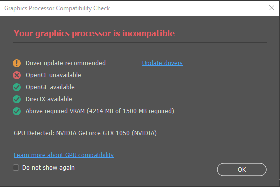 Your graphic processor is incompatible Adobe Community 12507976