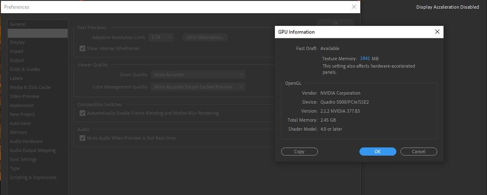 Aftereffects 2020 and Nvidia Quadro 5000 error - Adobe Community - 10779684