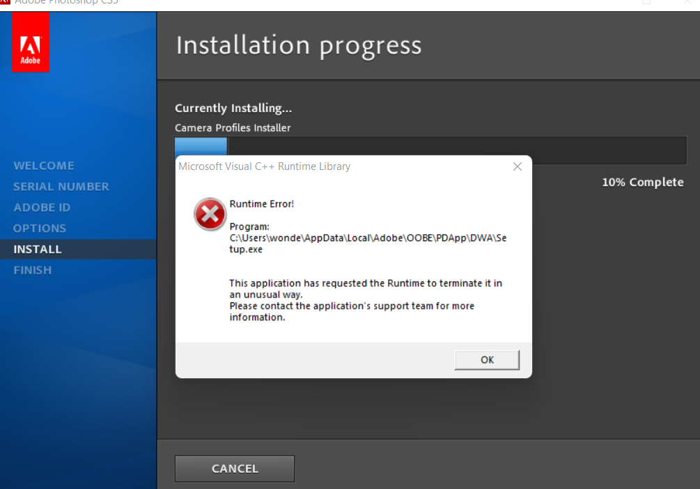 Trying To Install Adobe Photoshop Cs5 From Cd On W Adobe Support Community