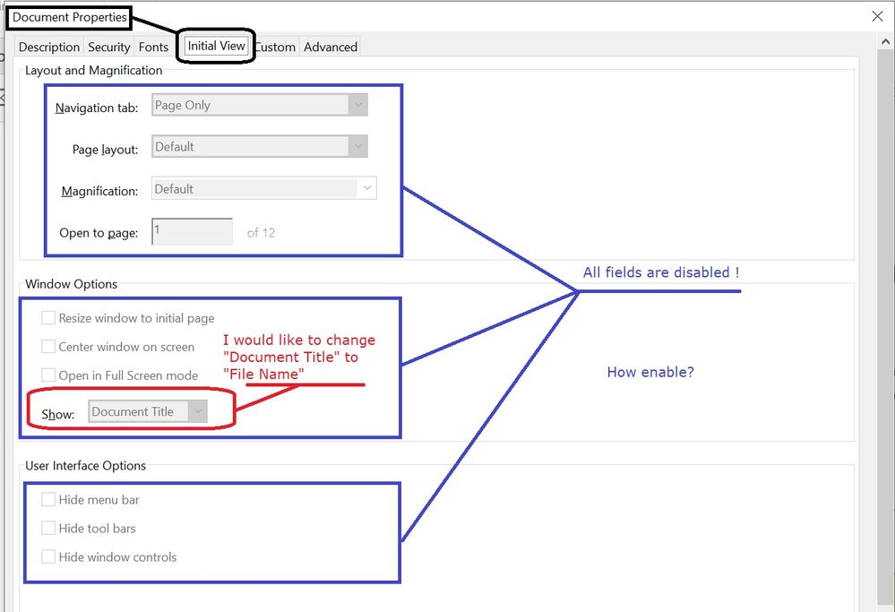 Acrobat Pro 2017: Initial View Check Boxes Disable... - Adobe Community ...