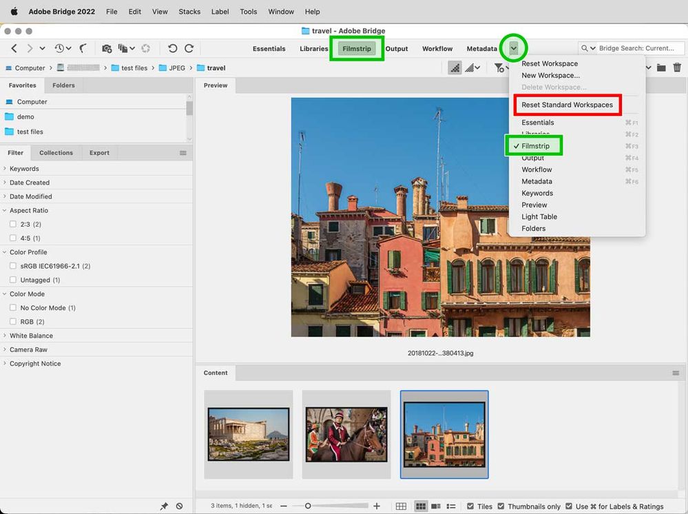 Solved Bridge New Update removes "filmstrip" option? Adobe