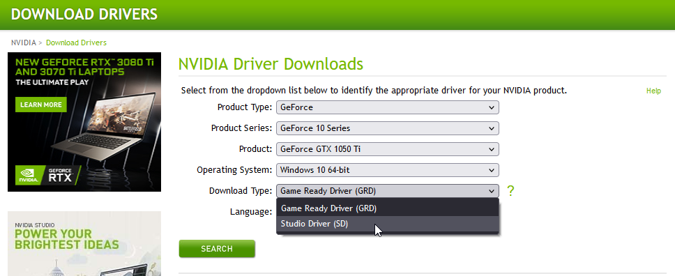 Download driver 1050 discount ti