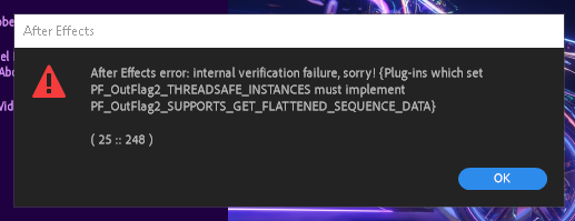 After effects error internal verification failure sorry что делать