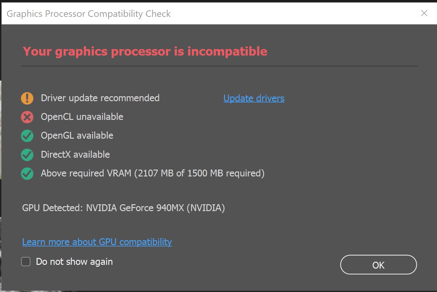 Photoshop no longer compatible with NVIDIA Card Adobe Community