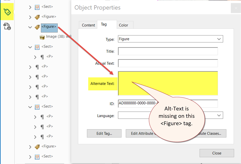 How to review or set Alt Text on each <Figure> tag.