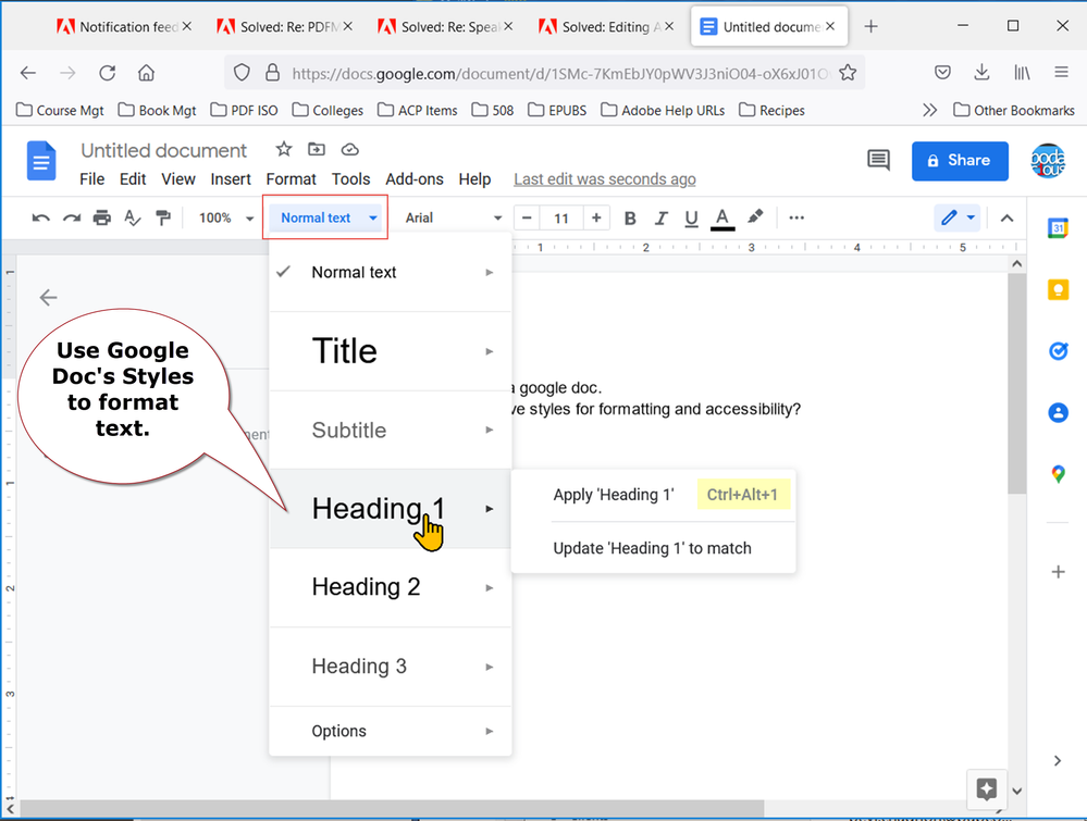 Use GoogleDocs' paragraph formatting styles.