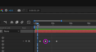 Keyframe that needs the Temporal Keyframe Interpolation to be changed from Linear to Hold.