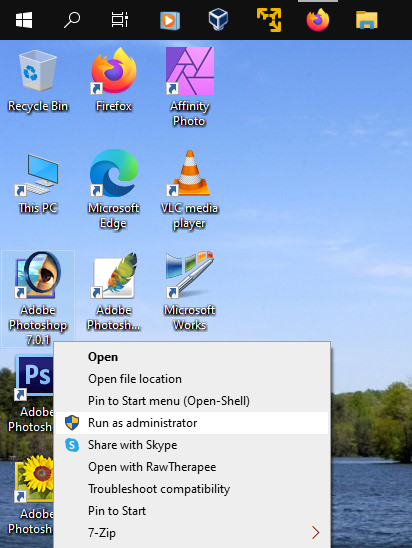 Photoshop 7.0 -Windows 10 Tries to open but shuts - Adobe