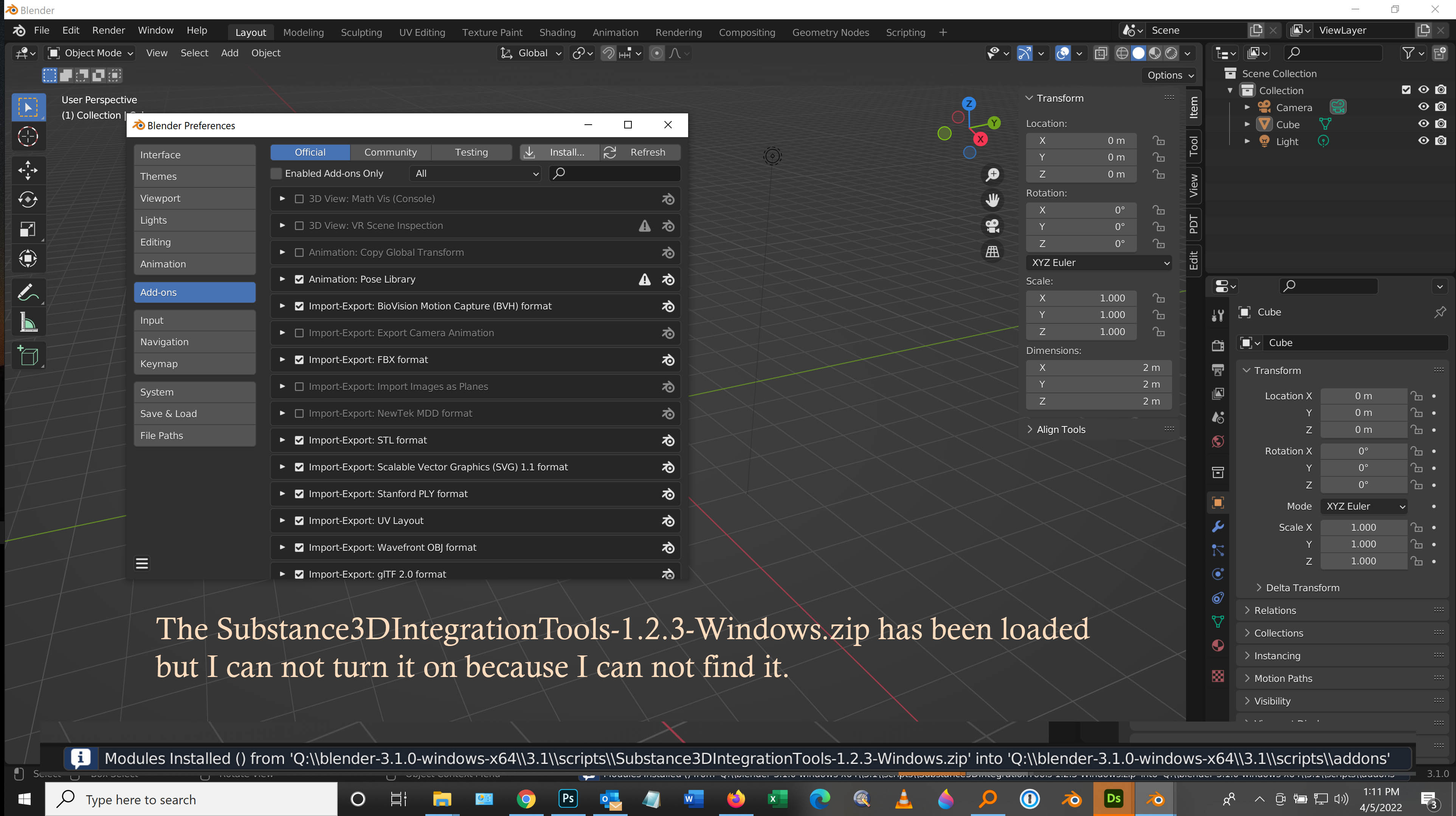 Blender Addon for substance painter cant find ad... Adobe Community 12860796