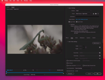 Sample Red footage in Export Settings dialog box of Adobe Media Encoder 22.3 build 64 under macOS 11.6.2 on an Apple M1 Mac mini