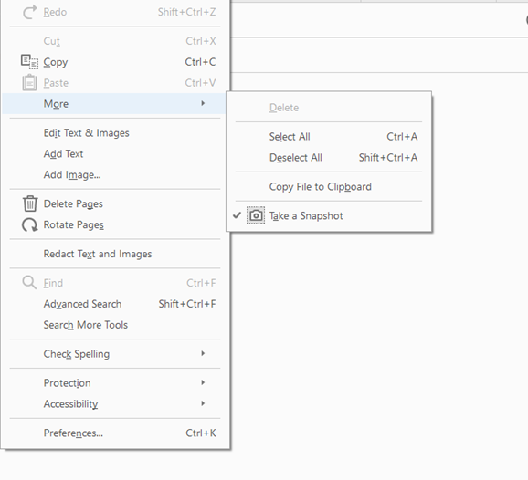 adobe reader take snapshot missing