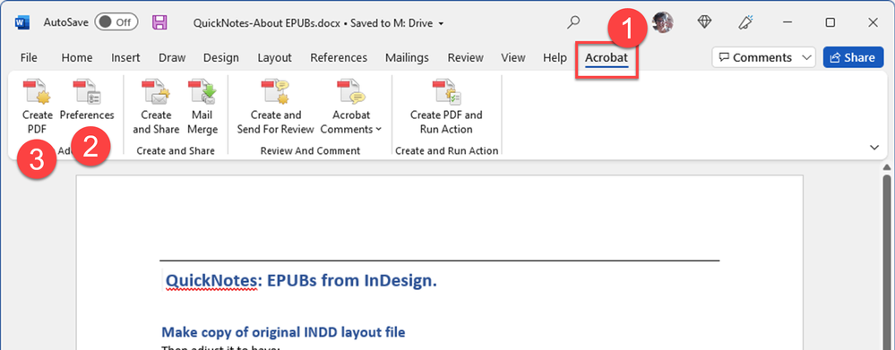 Acrobat PDF Maker ribbon / tab.