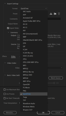 Quicktime export options inside Media Encoder