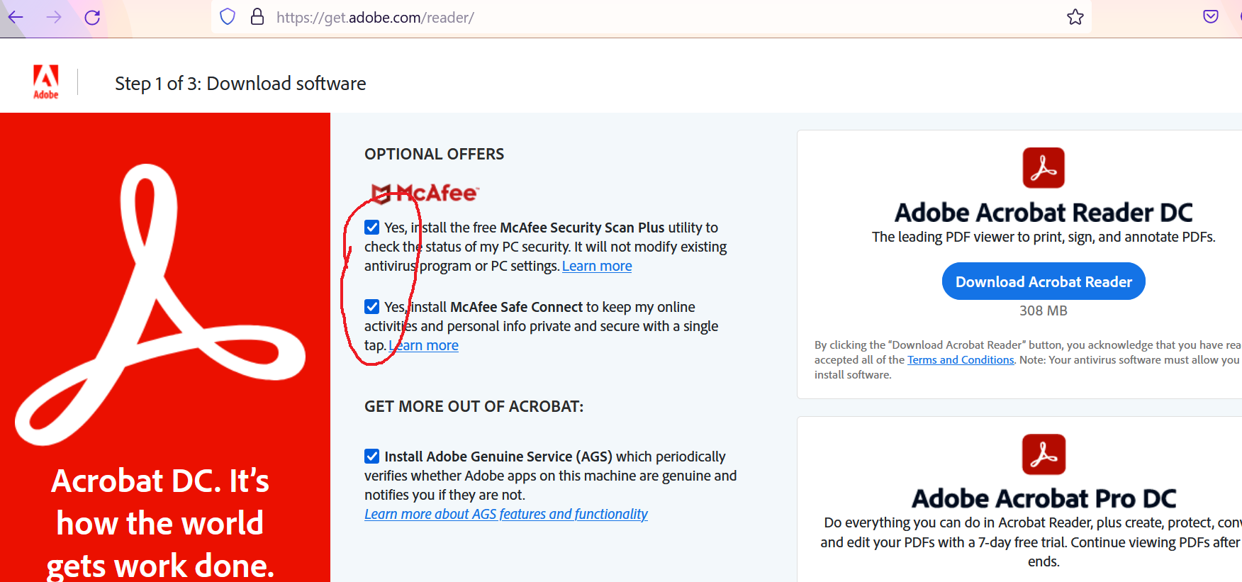 acrobat reader download without mcafee