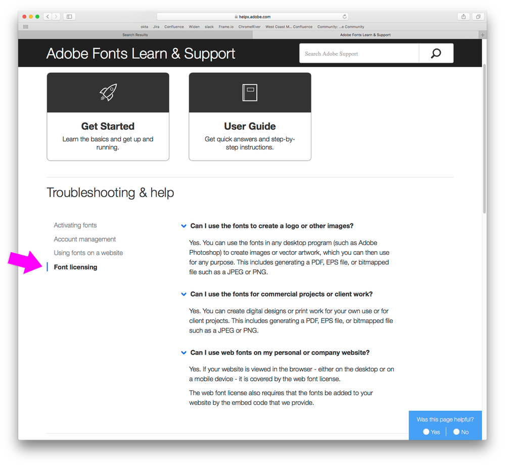 Adobe Fonts Learn & Support > Troubleshooting & help > Font licensing