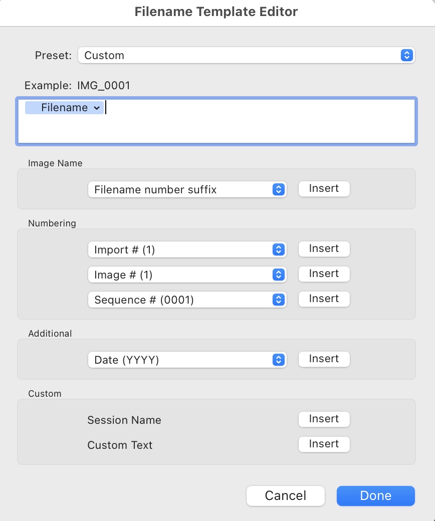 Filename Template Editor cannot edit preset Adobe Community 13042197