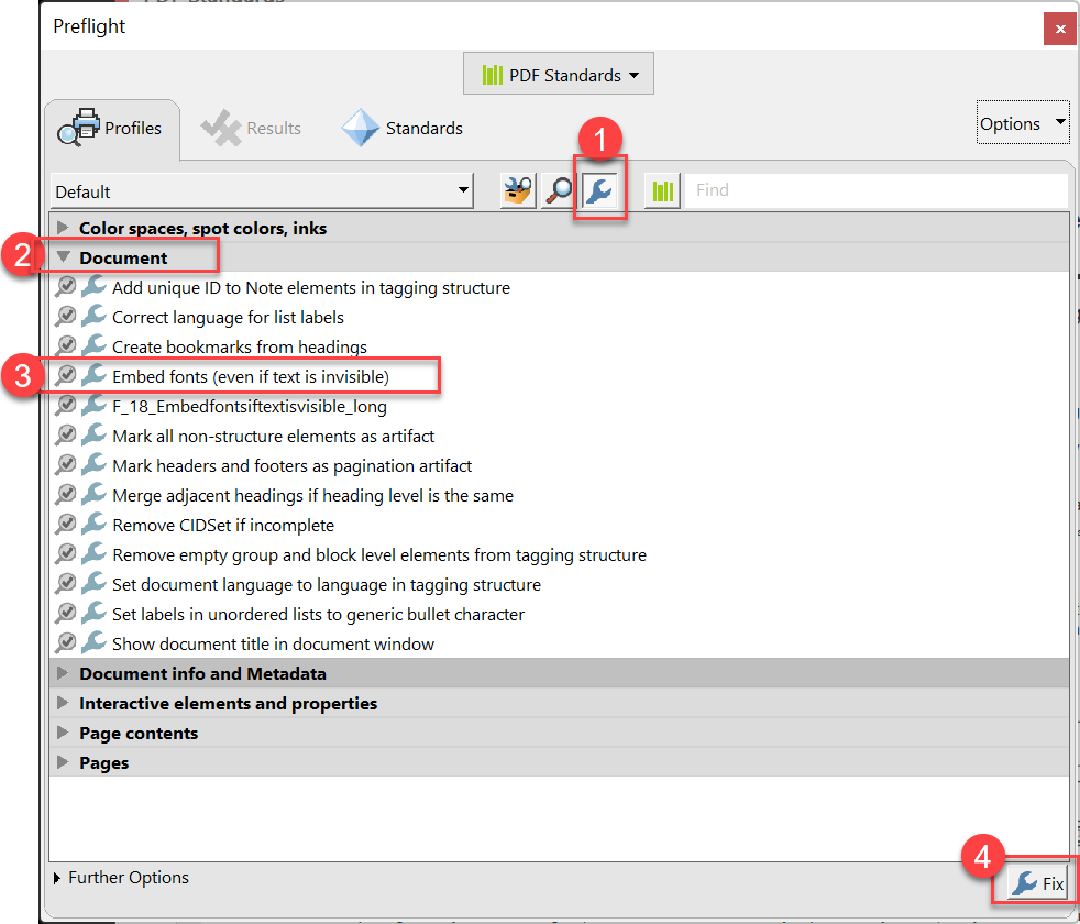 Use Preflight to embed fonts into a PDF.