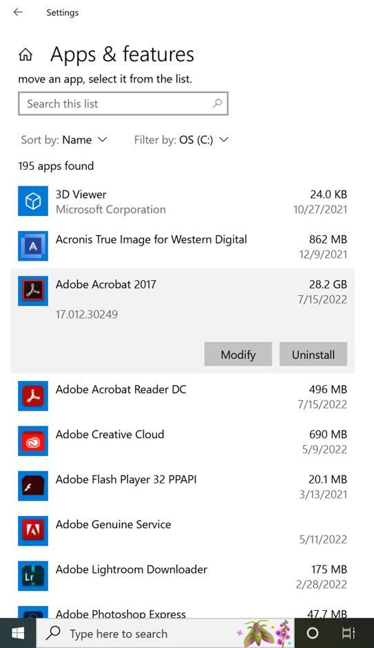 Installed Applications - Size of Acrobat - 07-23-22.png