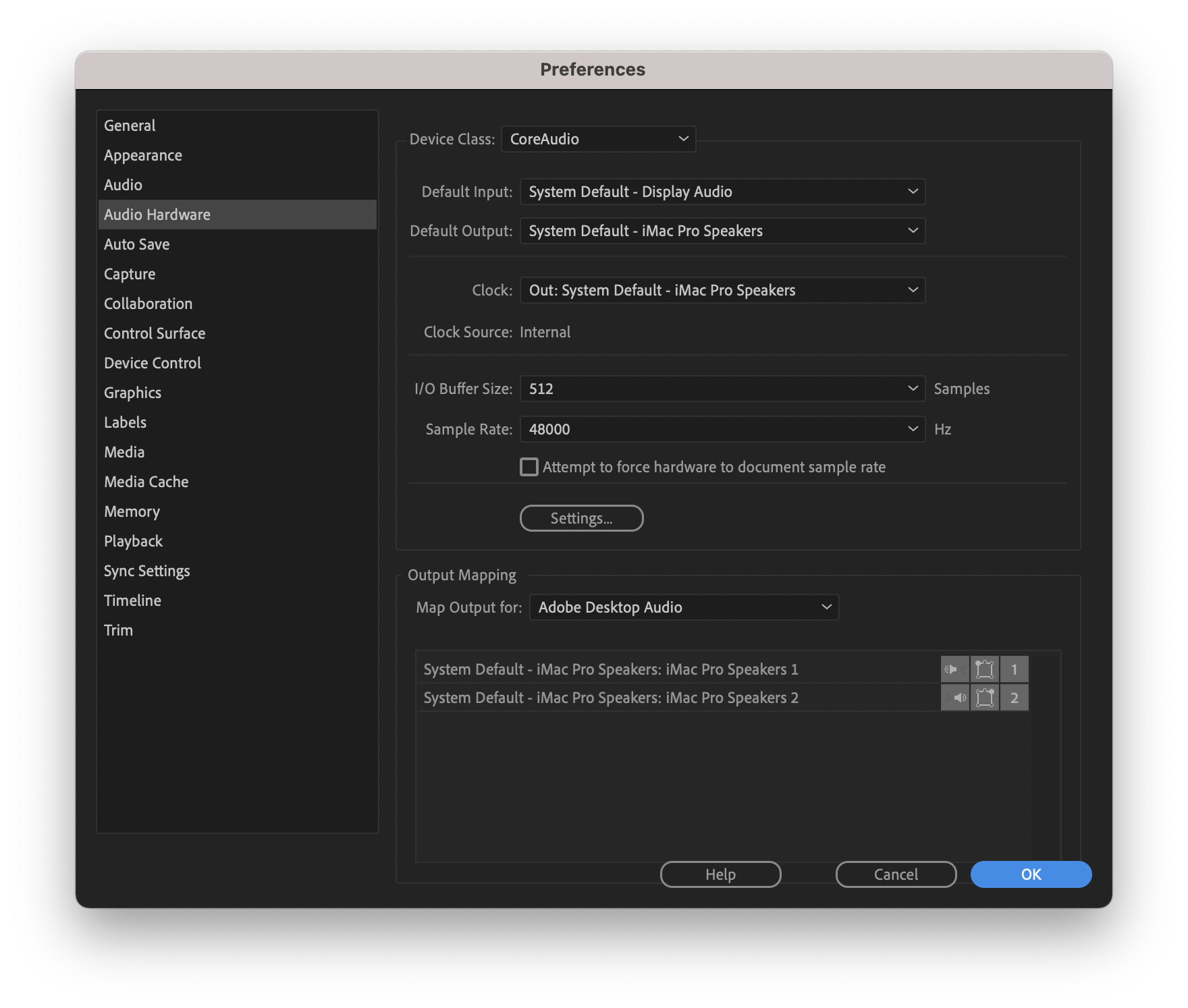 adobe premiere pro audio mme device internal error