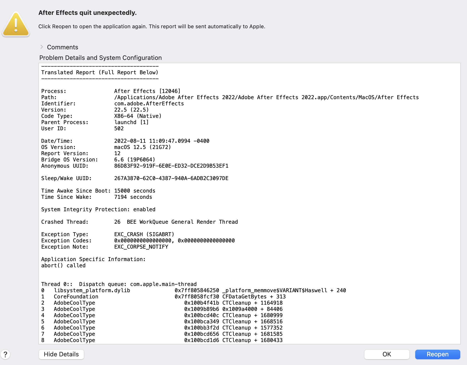 After Effects Crash 2022 Adobe Community 13127554