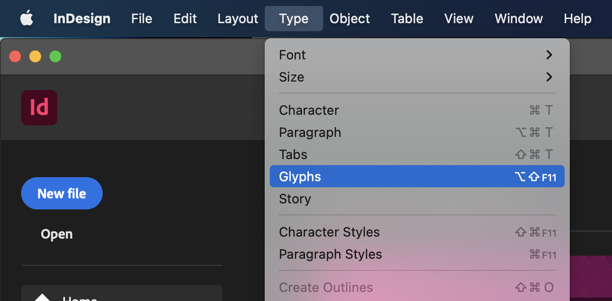 Use the Glyphs panel to insert glyphs and special characters in Adobe  InDesign