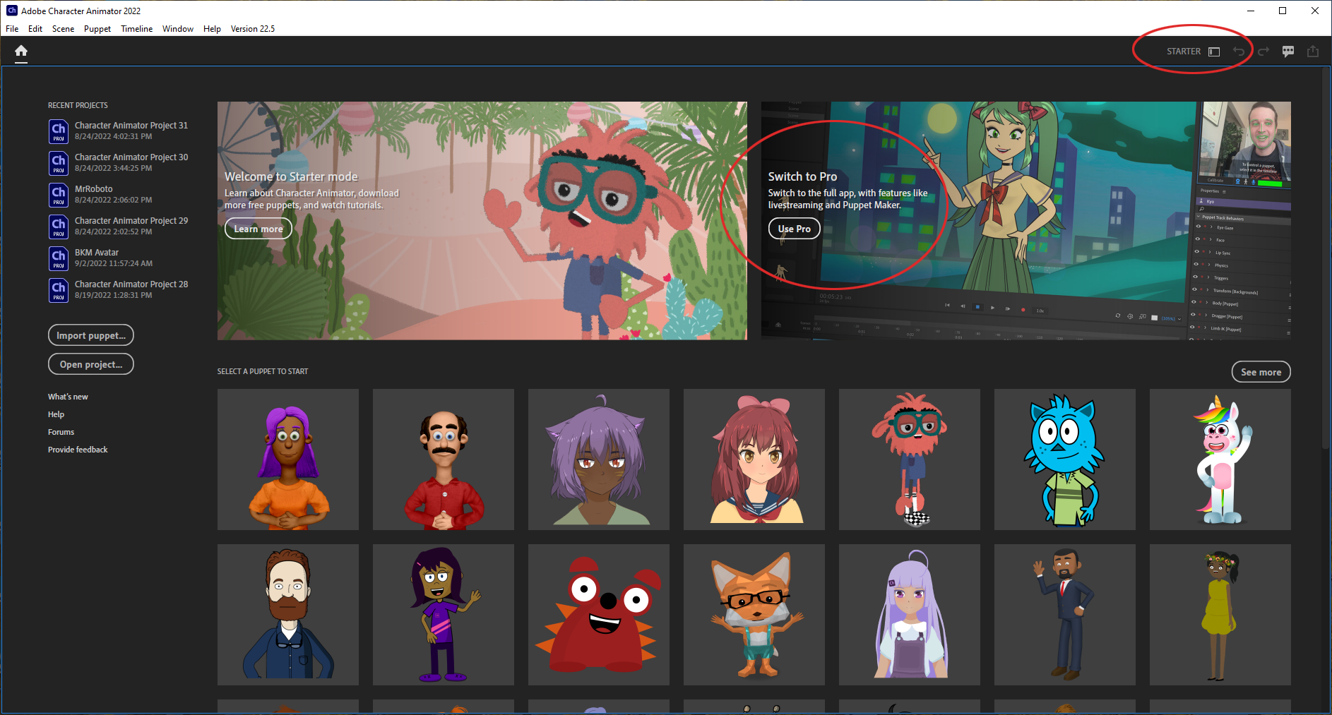 Help! Character Animator Switched To Starter Mode - Adobe Community ...