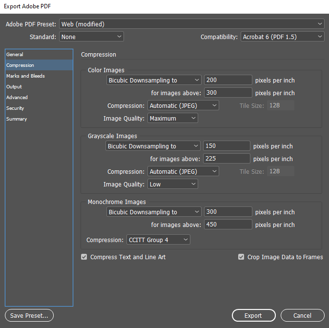 This ones are the compresions settings I use for web, the images are not really compressed to be able to zoom on them.