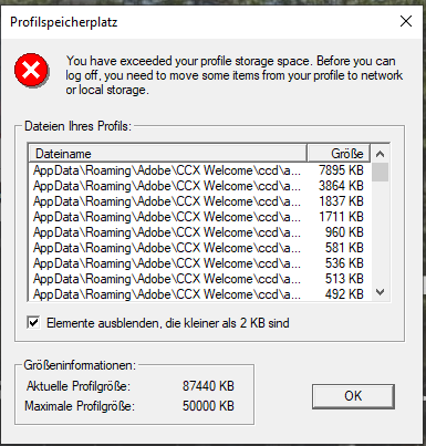 Roaming Profile Space Is Over The Limit Adobe Support Community