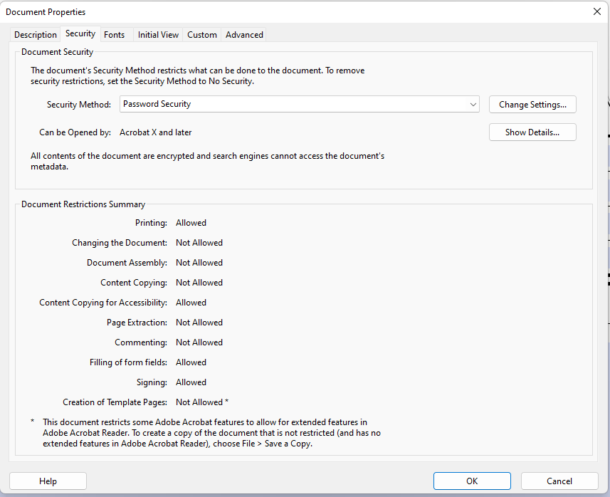 this document restricts some acrobat features