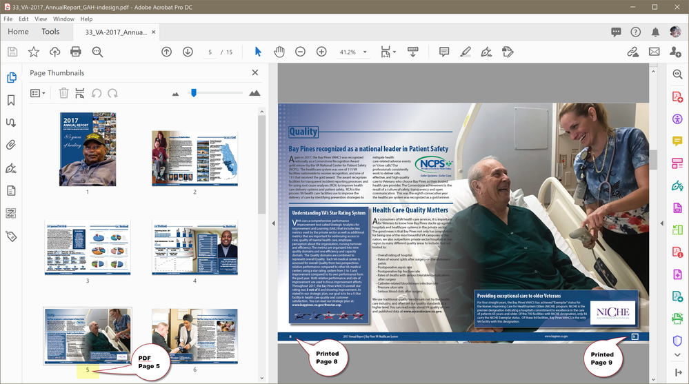 Memrged pages (left/right spreads) cause accessibility problems. Printed pages 8 and  9 become PDF page 5.