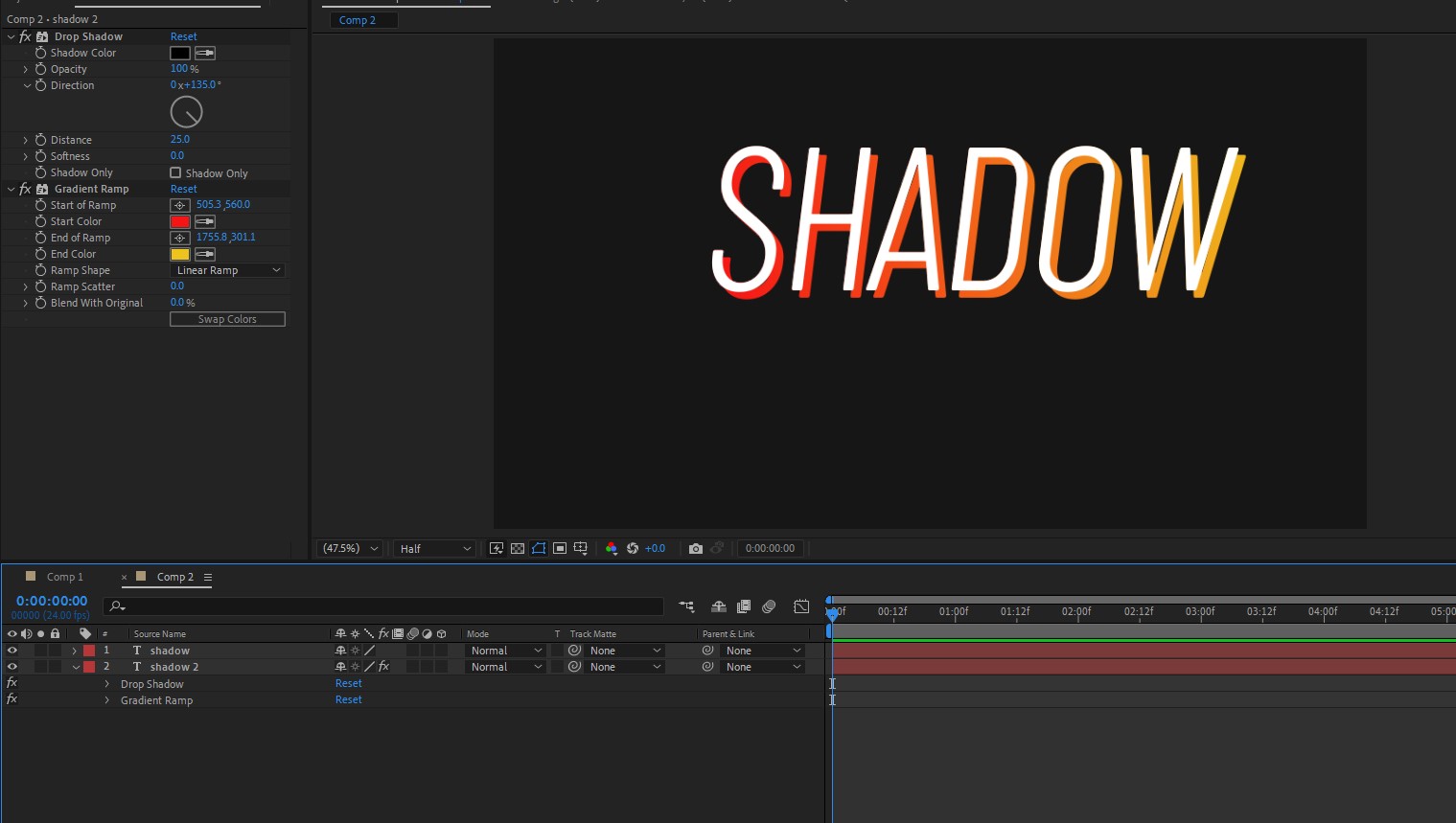 after effects shadow behind text