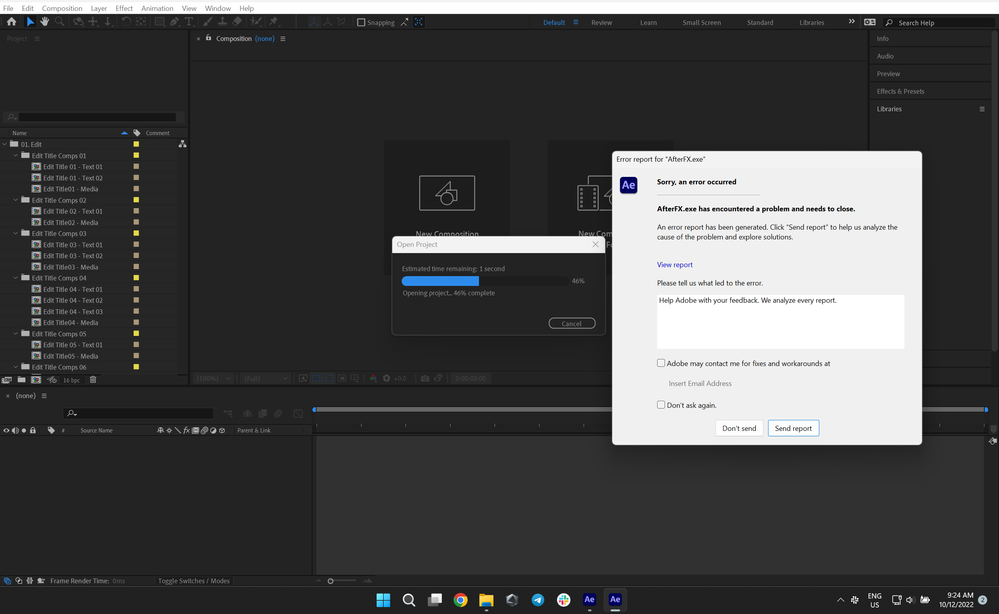 AfterFX.exe has encountered a problem. Moving proj... - Adobe Community ...