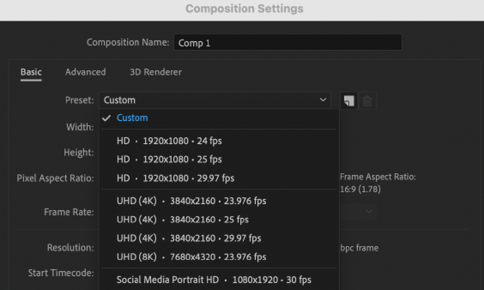 Commonly used presets are easier to find in the Composition Presets drop-down menu.