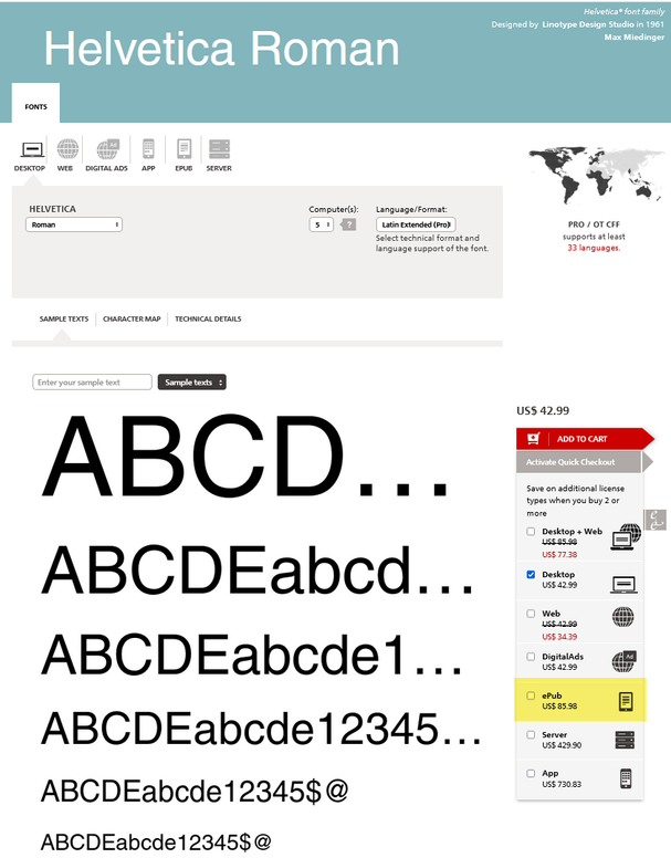 Font license for a digital publication: PDF, EPUB, etc.