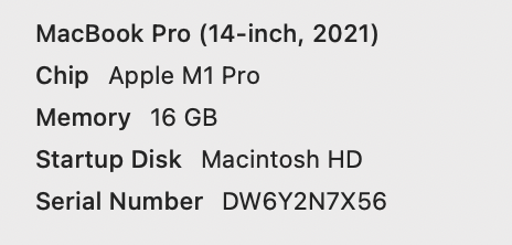 MacBook Pro 14 Rétina 2021 - Puce M1 Pro - 3,2 GHz - APPLE GPU 16