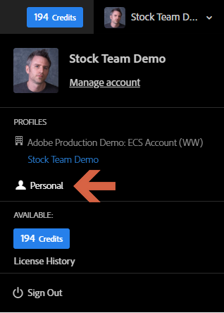Choose your Personal account when signing into Stock.