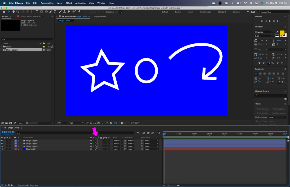 Layer Quality Switch set to Draft for Shape Layers