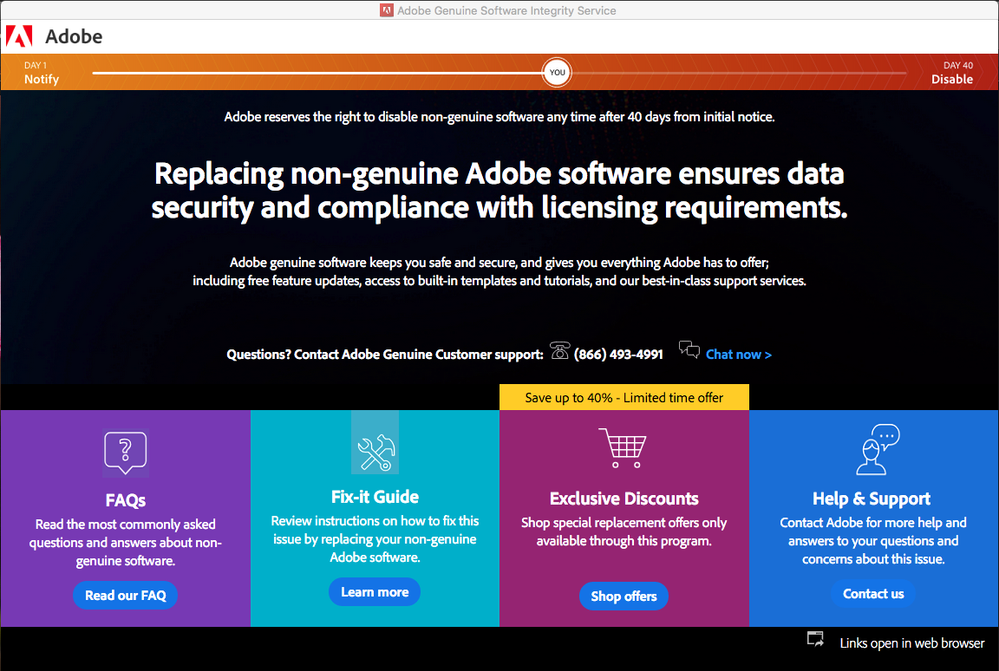 Adobe genuine software popup
