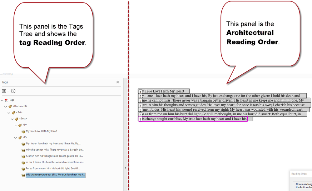 Two different reading orders: Tag RO (left) and Architectural RO (right).