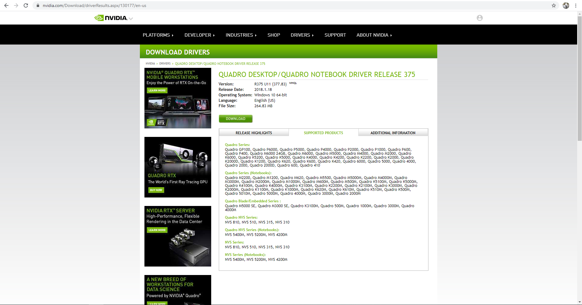 Geforce best sale quadro drivers