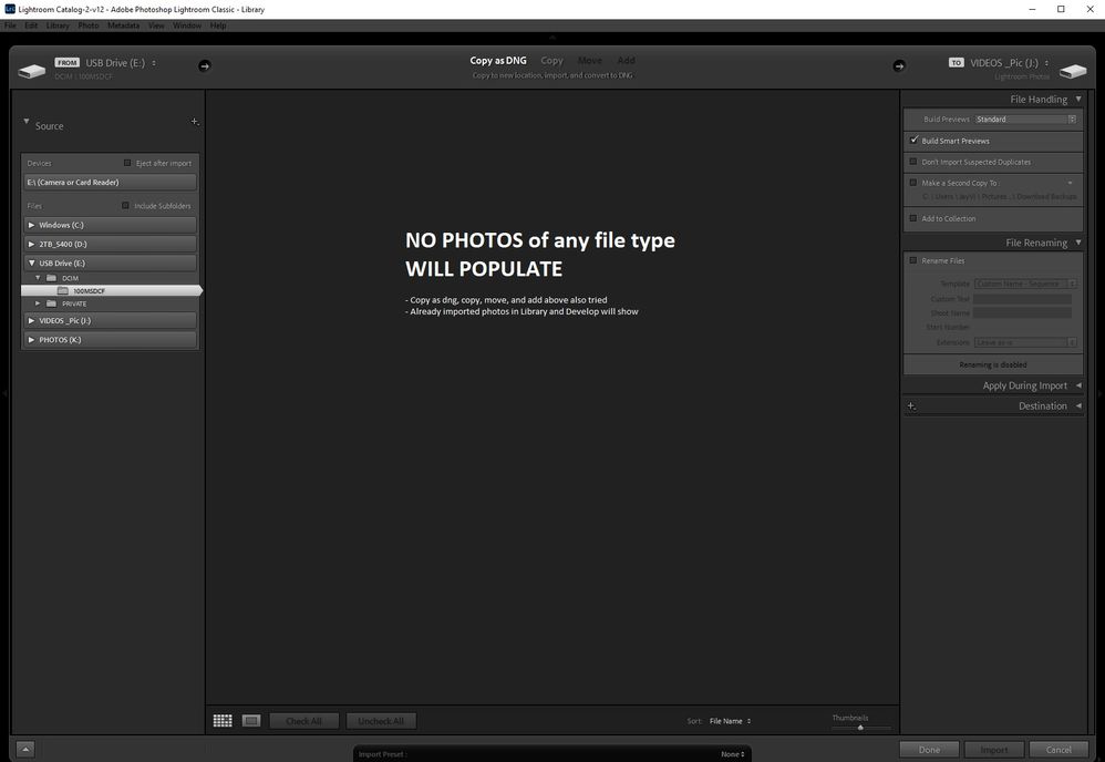 Lightroom Import - No Photo (any file type) will show.jpg