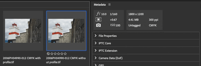 Bridge CMYK with and without ICC profile.gif