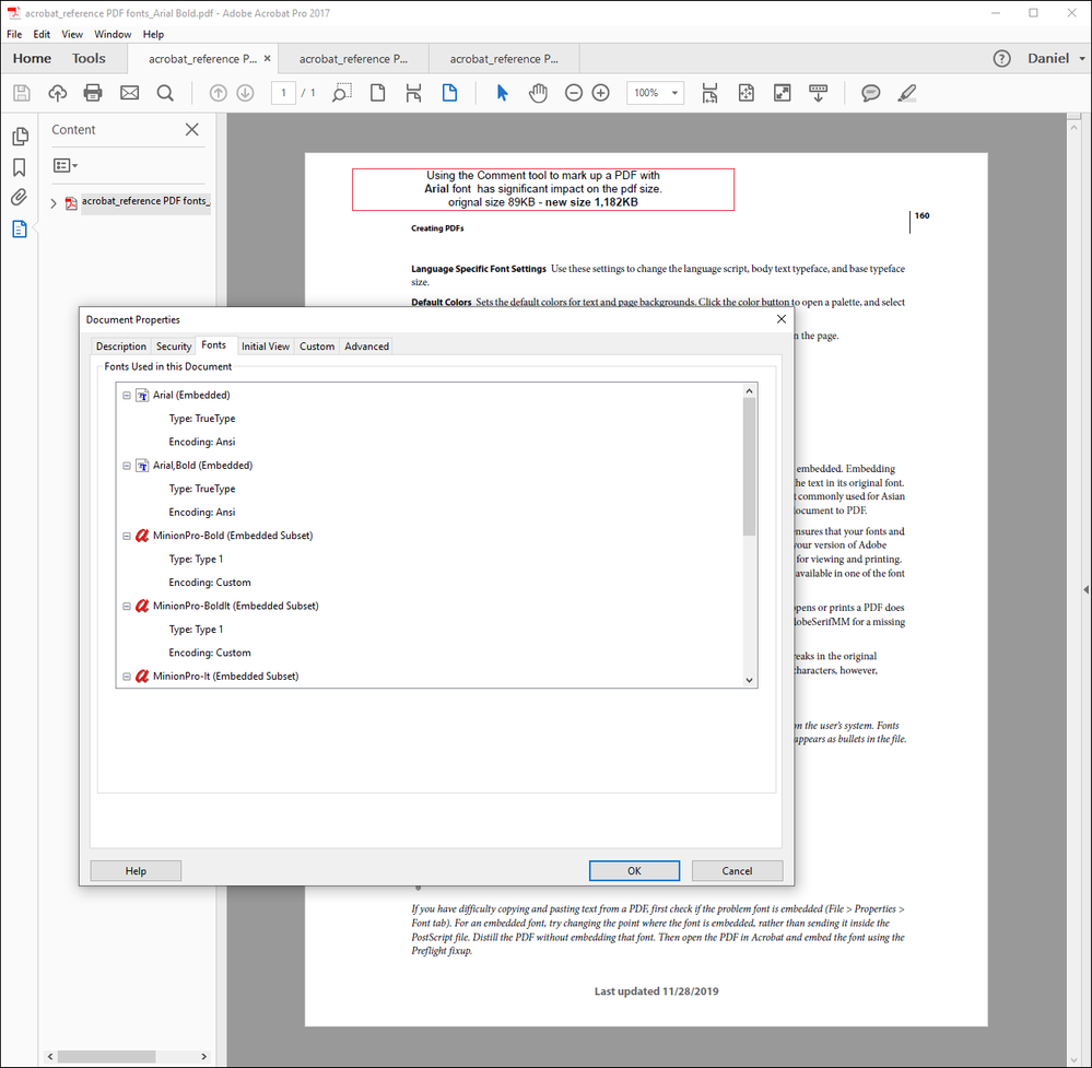 Properties - w Arial font