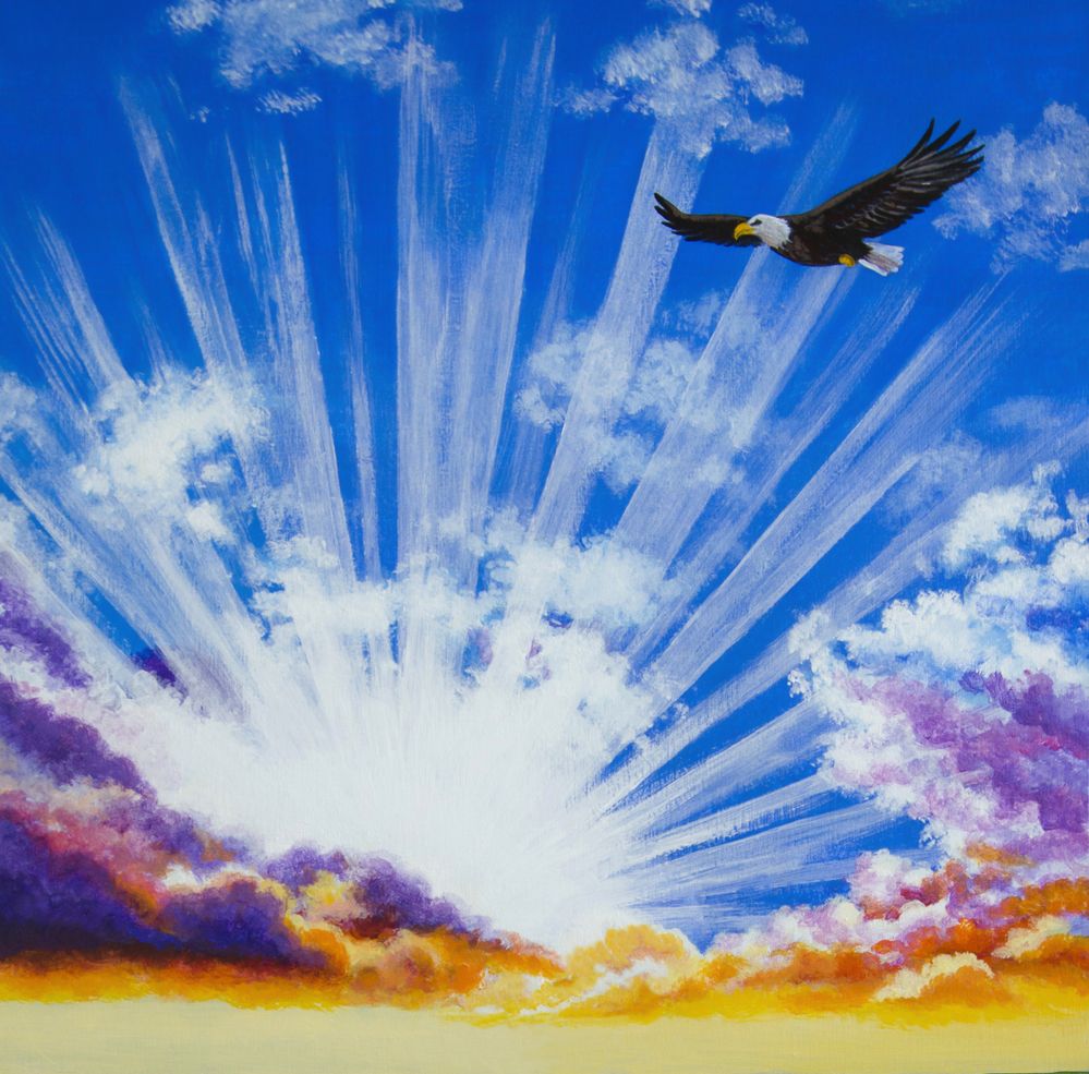 Painting - an eagle flies over the bright sun.jpg