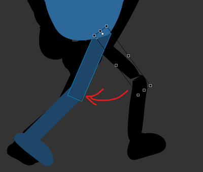 upper limb of leg when rotated to the left