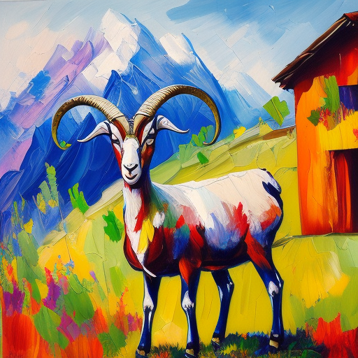 olpntng-style-ibex-goat-relaxing-on-a-wood-house-in-front-of-the-swiss-alps-oil-painting-heavy-st-180138703.png